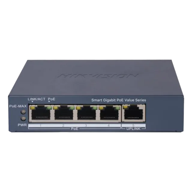 Switch PoE+ Gigabit / 4 Puertos PoE+ / 1 Puerto Uplink / Monitoreable / Alcance Extendido 300 m (984.3 ft) / 45 W / Gestión Cloud
